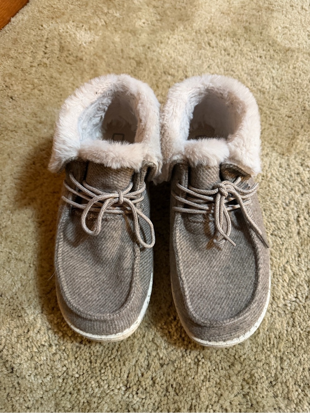 Hey Dude Women's Faux-Fur Lined Taupe Slip-On Sneakers